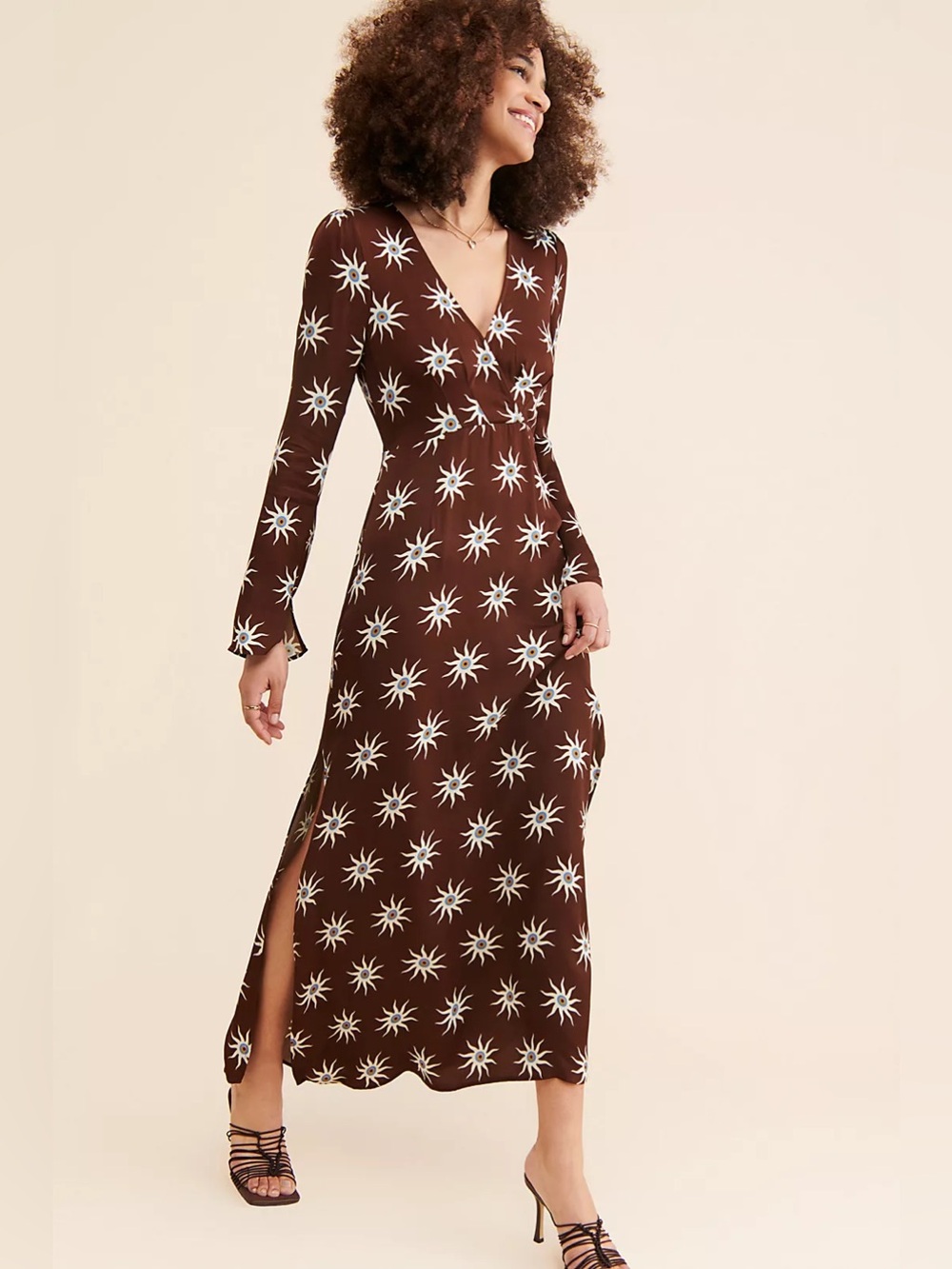 Anthropologie The Wolf Gang Gaia Maxi Dress in Brown Shimmering Sun - Size Small